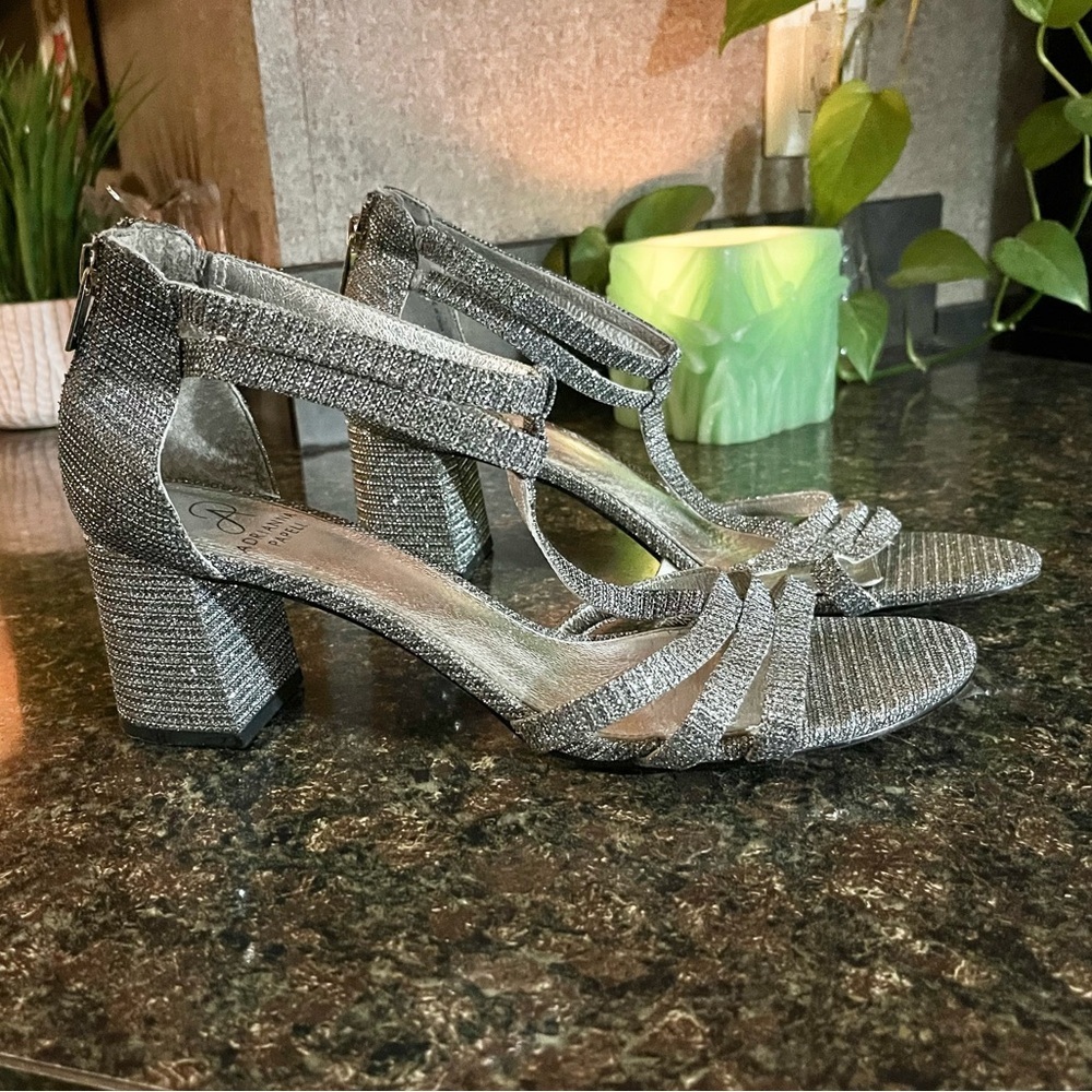 Adrianna Papell Silver Block Heel Sandals - Picture 4 of 7